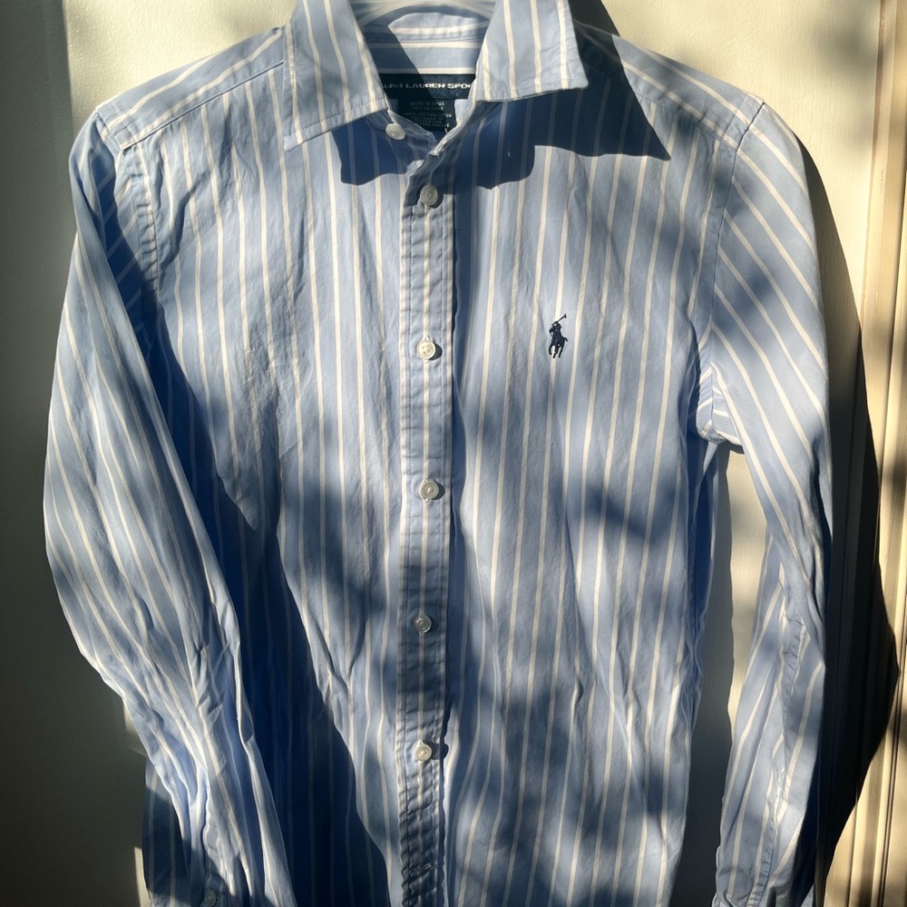 Women’s Polo Sport shirt blue and white pattern Street wear